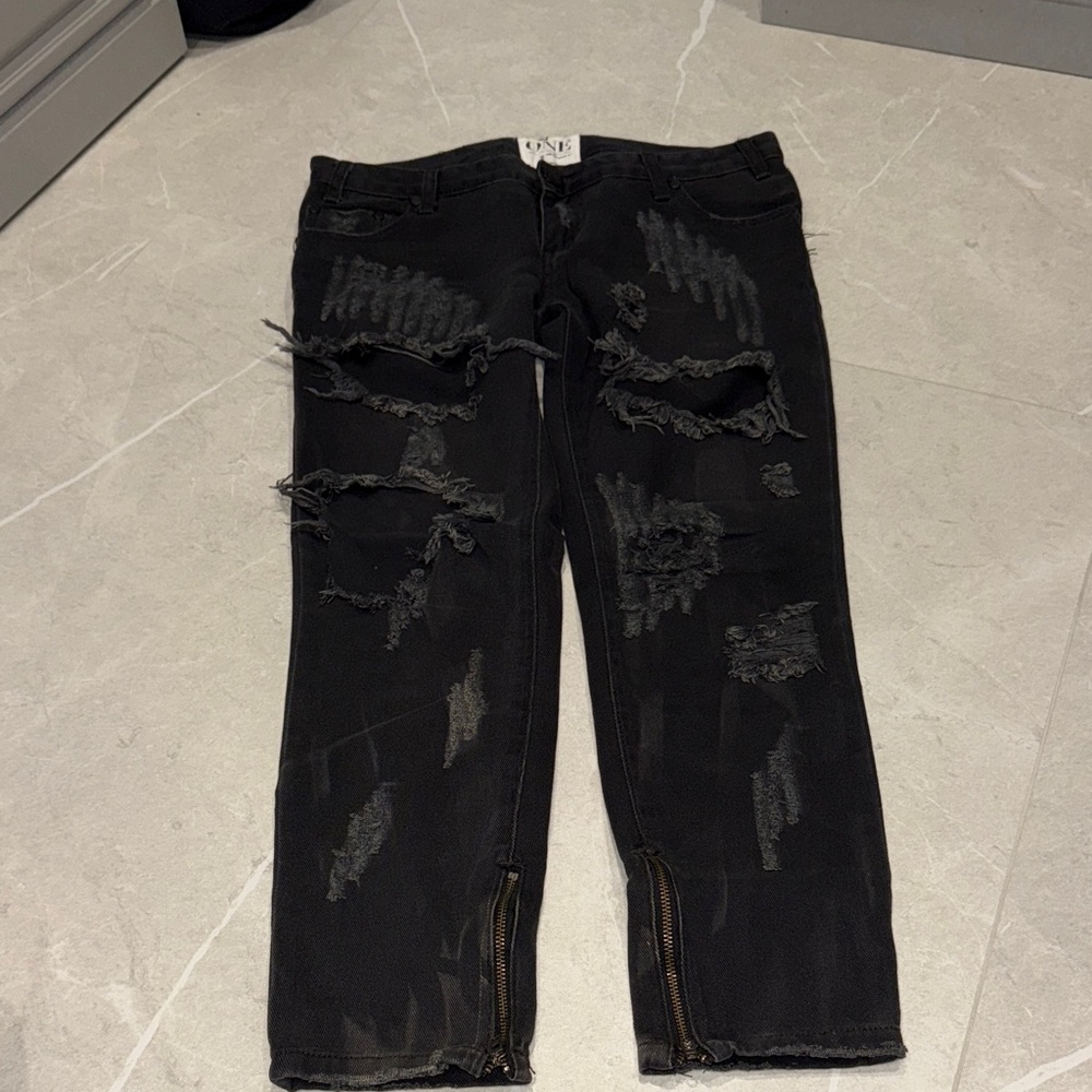One Teaspoon Black Distressed Skinny Jeans